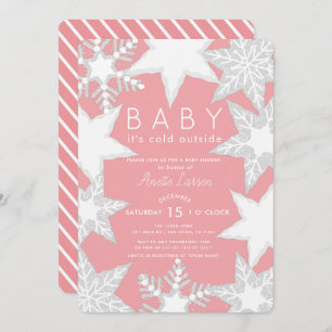 Invitation Flammes de neige givrées Baby shower d'hiver rose