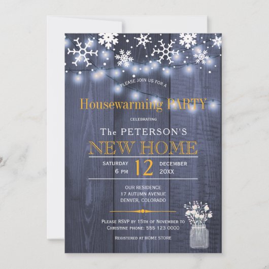 Invitation Flammes de neige lumières à cordes d'hiver (Devant)