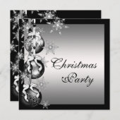 Invitation Flammes de neige Noir Noir Fête de Noël (Devant / Derrière)