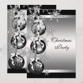 Invitation Flammes de neige Noir Noir Fête de Noël (Devant / Derrière)