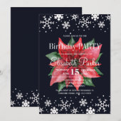 Invitation Flammes de neige Poinsettia fête d'anniversaire bl (Devant / Derrière)