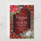 Invitation Flammes de neige Poinsettia Soirée de Noël Rouge (Devant)