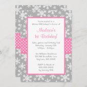 Invitation Flammes de neige rose et gris Hiver (Devant / Derrière)