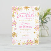 Invitation Flammes de neige rose et or fête d'anniversaire (Debout devant)