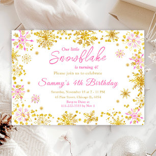 Invitation Flammes de neige rose et or fête d'anniversaire