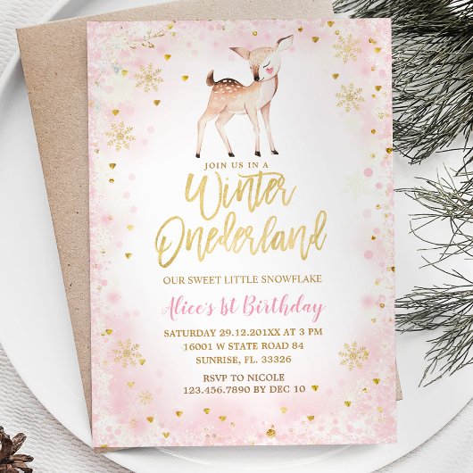 Invitation Flammes de neige rose rousse d'hiver Onederland An