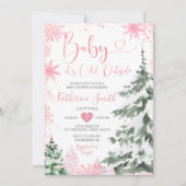 Invitation Flammes de neige roses de la forêt de Baby showers (Devant)