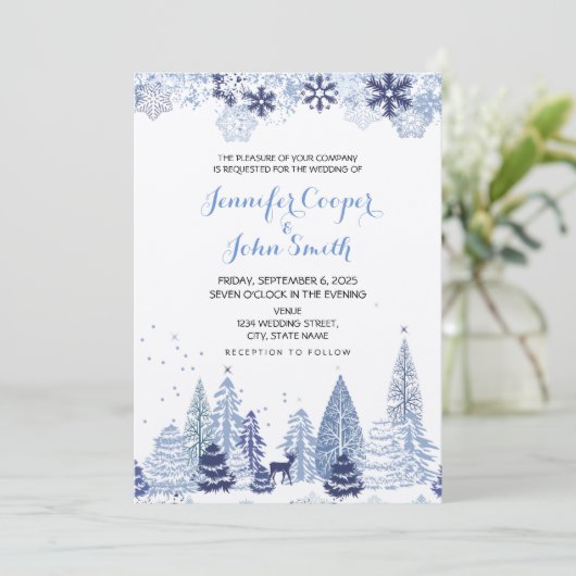 Invitation Flammes de neige rustiques Mariage hivernal (Debout devant)