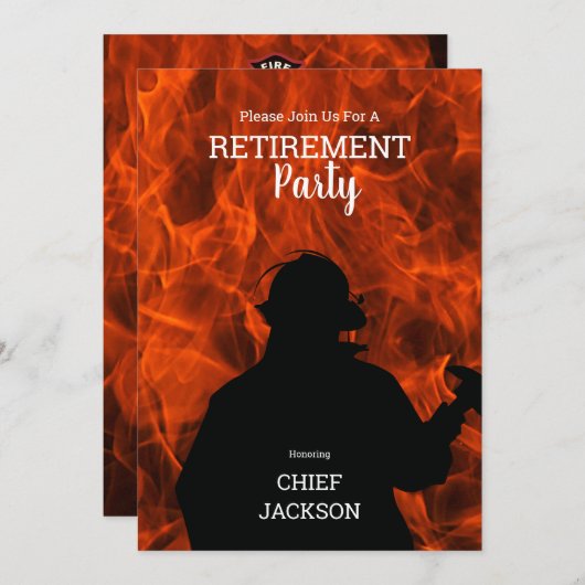 Invitation Flammes de pompier Flames Parti de retraite (Devant / Derrière)