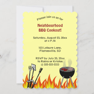 Invitation Flammes modifiables Barbecue de quartier grillades