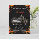 Invitation Flammes rouges et orange Flames Motorcycle Bike Pa (Debout devant)