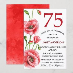 Invitation Flandre Pavot Aquarelle 75e anniversaire fête