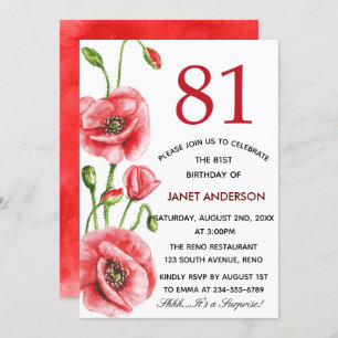 Invitation Flandre Pavot Aquarelle 81e anniversaire