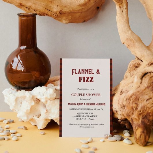 Invitation Flanelle & fizz hiver rouge & noirCouple douche