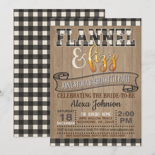 Invitation Flannel et Fizz Bachelorette Party - Blanc (Devant / Derrière)