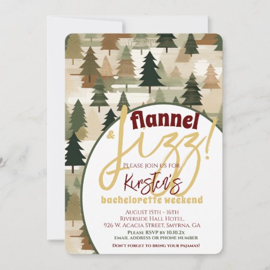 Invitation Flannel et Fizz Bachelorette Party Rustic Woods (Devant)