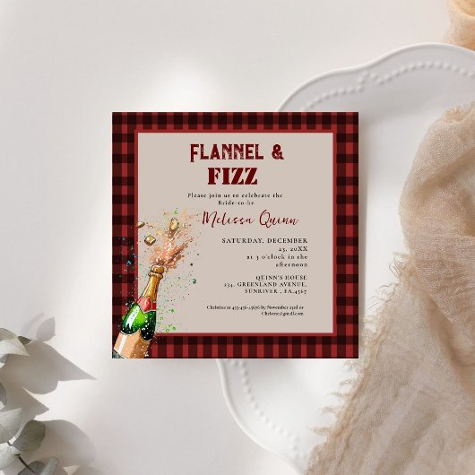 Invitation Flannel & fizz douche d'hiver rouge et noire