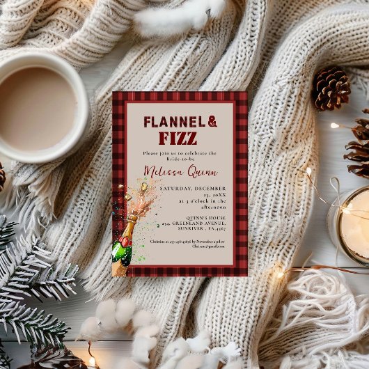 Invitation Flannel & fizz douche d'hiver rouge et noire