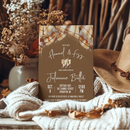 Invitation Flannel & Fizz, Plaid, Fête des mariées Champagne