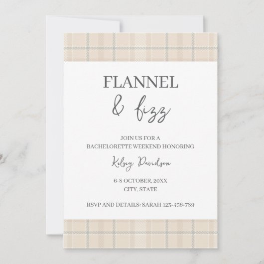 Invitation Flannel & Fizz Winter Chic Bachelorette Week-end (Devant)