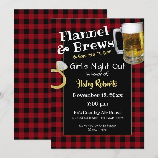 Invitation Flannel Girls Night Out Bachelorette Party (Devant / Derrière)