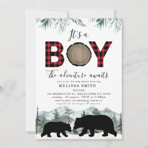 Invitation Flannel Lumberjack Ours C'est un Baby shower garço