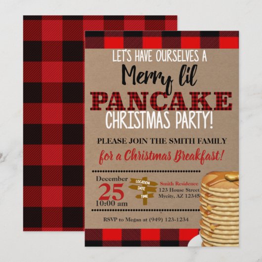 Invitation Flannel Merry Lil Pancake Christmas Breakfast (Devant / Derrière)