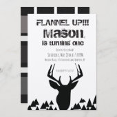 Invitation Flannel Up Plaid Fall Deer Anniversaire (Devant / Derrière)