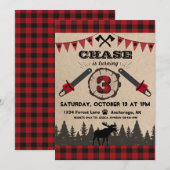 Invitation Flannel Wood Stump Forest Wilderness Anniversaire (Devant / Derrière)
