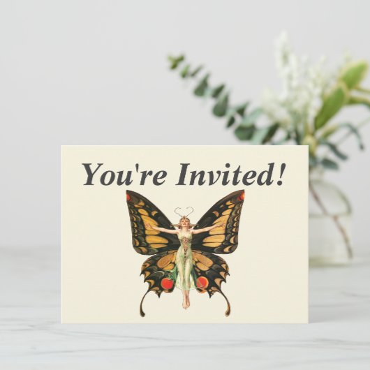 Invitation Flapper Butterfly Flying Woman Illustration (Debout devant)