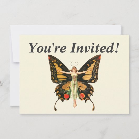 Invitation Flapper Butterfly Flying Woman Illustration (Devant)
