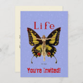 Invitation Flapper Butterfly Flying Woman Illustration (Devant / Derrière)