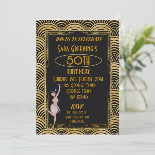 Invitation Flapper des années 20 Gatsby Art Déco (Debout devant)