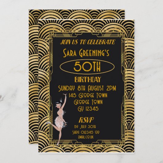 Invitation Flapper des années 20 Gatsby Art Déco (Devant / Derrière)