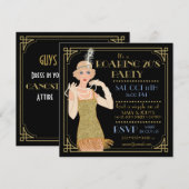 Invitation Flapper Gold Parties scintillant des années 20 Roa (Devant / Derrière)
