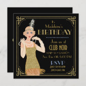 Invitation Flapper Gold Parties scintillant des années 20 Roa (Devant / Derrière)