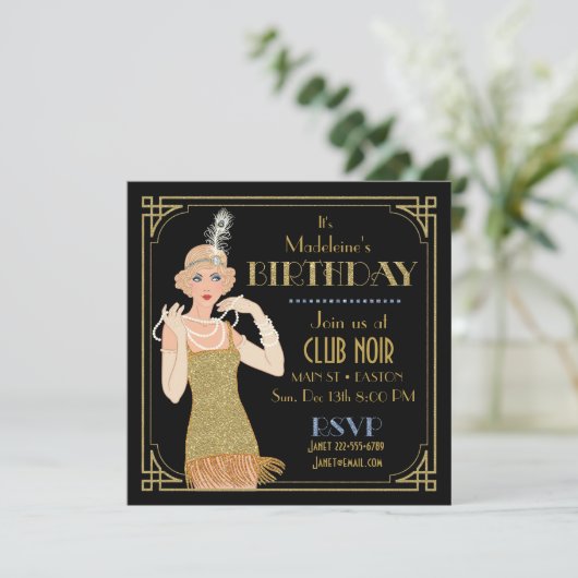Invitation Flapper Gold Parties scintillant des années 20 Roa (Debout devant)