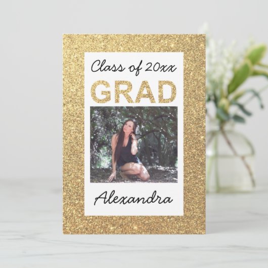 Invitation Flat Gold Sparkle Parties scintillant 1 Diplôme ph (Debout devant)