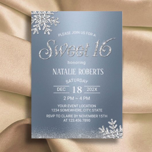 Invitation Fléau de neige moderne Silver Dusty Blue Winter Sw
