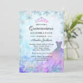 Invitation Flécaux de neige bleu pourpre Quinceanera d'hiver (Debout devant)