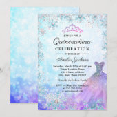 Invitation Flécaux de neige bleu pourpre Quinceanera d'hiver (Devant / Derrière)