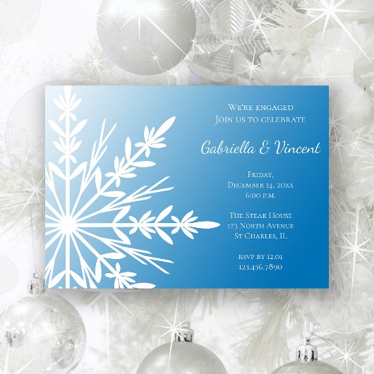 Invitation Flèche blanche sur Blue Winter Engagement Party