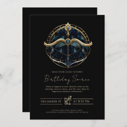 Invitation Flèche céleste Bow Cosmic Black Gold Sagittarius (Devant / Derrière)