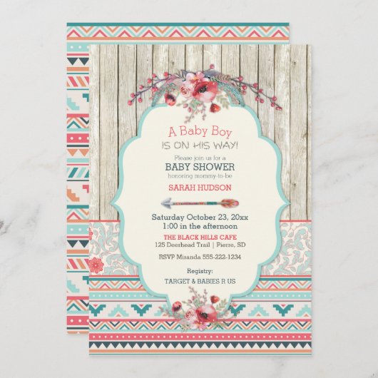 Invitation Flèche de fleurs de bois rustique chic tribal Boho (Devant / Derrière)
