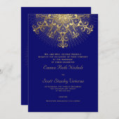 Invitation Flèche de neige en or sur le bleu élégant mariage (Devant / Derrière)