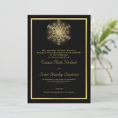 Invitation Flèche de neige en or sur le mariage hivernal noir (Debout devant)