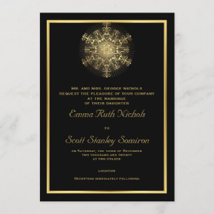 Invitation Flèche de neige en or sur le mariage hivernal noir