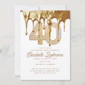 Invitation Flèche d'or Liquide Blanc tendance 40e anniversair (Devant)