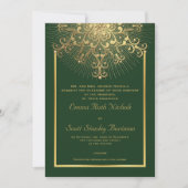 Invitation Flèche dorée sur le vert élégant mariage d'hiver (Devant)