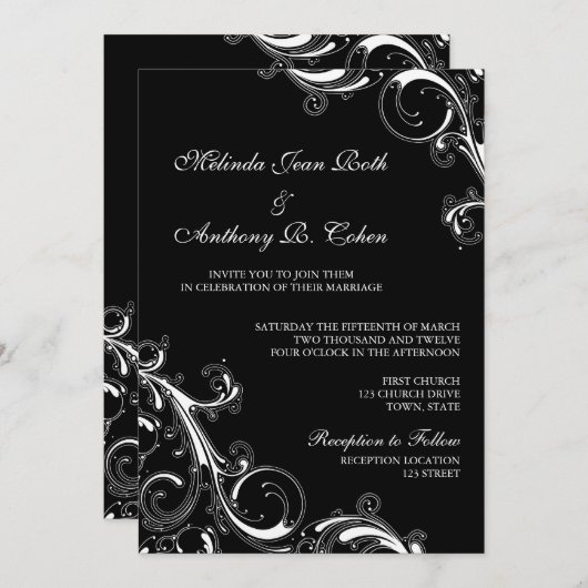 Invitation Flèche en fibre noire avec Mariage blanc 5x7 (Devant / Derrière)
